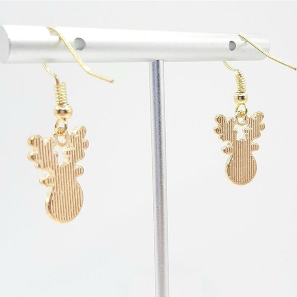 Rudolph Reindeer Christmas Red Nose Dangle Earrings French Hooks New - Picture 3 of 3